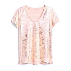 NWT Gap Short Sleeve Metallic Stripe Linen Tee, Size XS